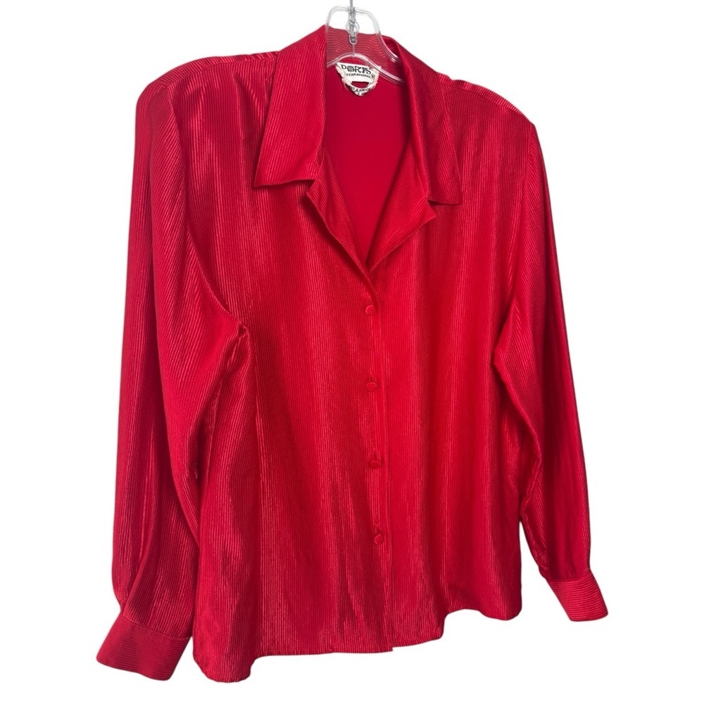 Vintage Ports 100% Silk Blouse Size Medium Red 80s Holiday - Picture 2 of 8